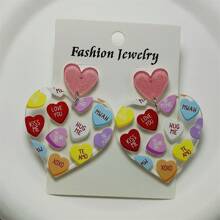 一對精緻的塑膠片印花心形禮物耳環,適合情人節情侶和母親節禮物