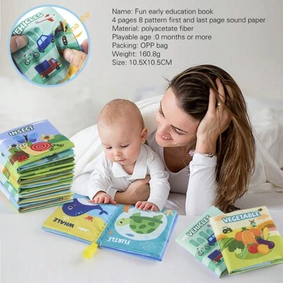 9pcs/Set Montessori Theme Cloth Books For Early Education, Tear-Resistant, With Sound Paper, Washable, Suitable For Parent-Child Activities And Cognitive Enlightenment Of Babies