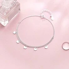 AETOLIA 1件s925純銀手鍊,韓國款小清新雙層圓形手鍊,可愛的圓形片,甜蜜的手工藝品,情人節禮物 - 銀色 - 查看 9