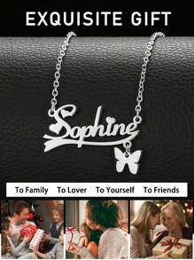 1pc Stainless Steel Personalized Custom Name Necklace For Women Her Mom Sisters Girls Christmas Mother's Day Butterfly 1-12 Character Number For Customized Titanium Steel Necklace Valentine's Day, Birthday, Anniversary Graduation High-End Gifts