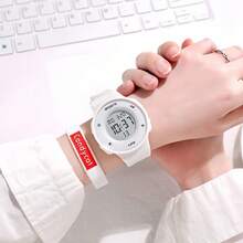 男女款兒童款白色電子手表,防水游泳運動多功能鬧鐘手表,情侶手表,情人節禮物 - 白色 - 查看 7
