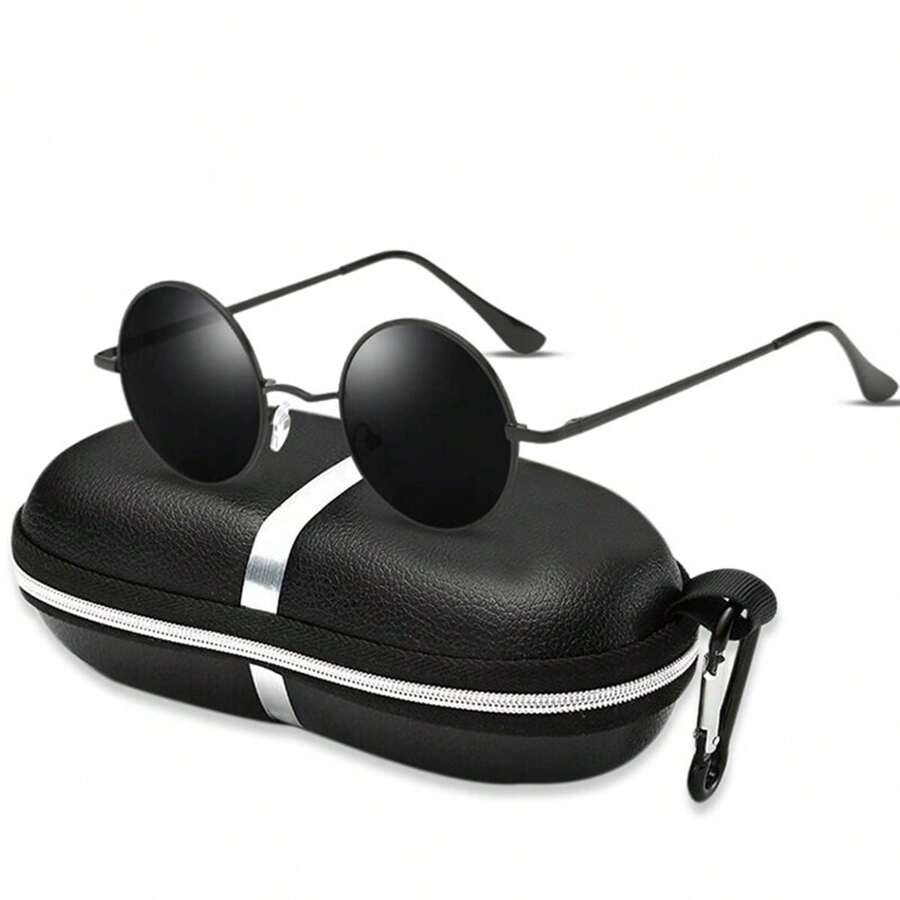 1pc Retro Round Metal Frame Fashion Glasses, Unisex Personalized Prince Mirror - Black - View 1