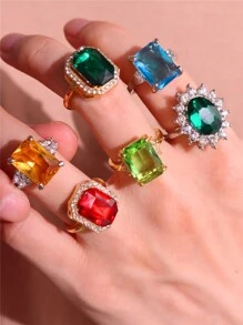 1pc Retro Metal & Zirconia Decor Ring For Women, Creative & Simple Valentine'S Day Gift, Party Jewelry 2024 New Arrival - Multicolor - View 7