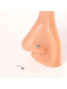 2pcs Fashionable Simple Heart Shaped Cubic Zirconia Stainless Steel Nose Stud For Women, Party Gift - Blue - View 1