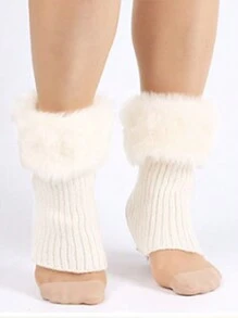 1pair White Colorful Soft Leg Warmers, Comfortable, Warm, Knitted Fur Trim Boots Cover For Women's Daily & Party Wear - White - View 2