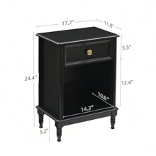 Hodeffior Bedside table, side table with drawer, bedside table open compartment, coffee table, nightstand, nightstand, nightstand, telephone table, bedside tables, night console, storage table for bedroom, living room, black and gold