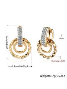 一對時尚嬉皮圓形設置鋯石幾何耳環耳扣女性小清新鑲嵌鋯石耳環 - 銀色 - 查看 6