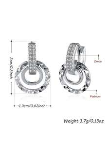 一對時尚嬉皮圓形設置鋯石幾何耳環耳扣女性小清新鑲嵌鋯石耳環 - 銀色 - 查看 5