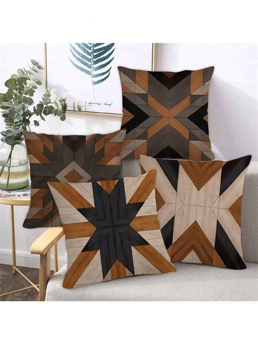 4pcs/Set Geometric & Bohemian Pattern Decorative Pillow Covers (Without Inner Pillow), Perfect For Decorating Family Sofa - Multicolor - View 1