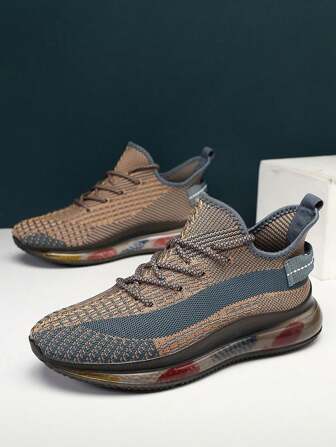 Men's Lace-Up Letter Pattern Running Shoes, Round Toe Outdoor Sports Sneakers