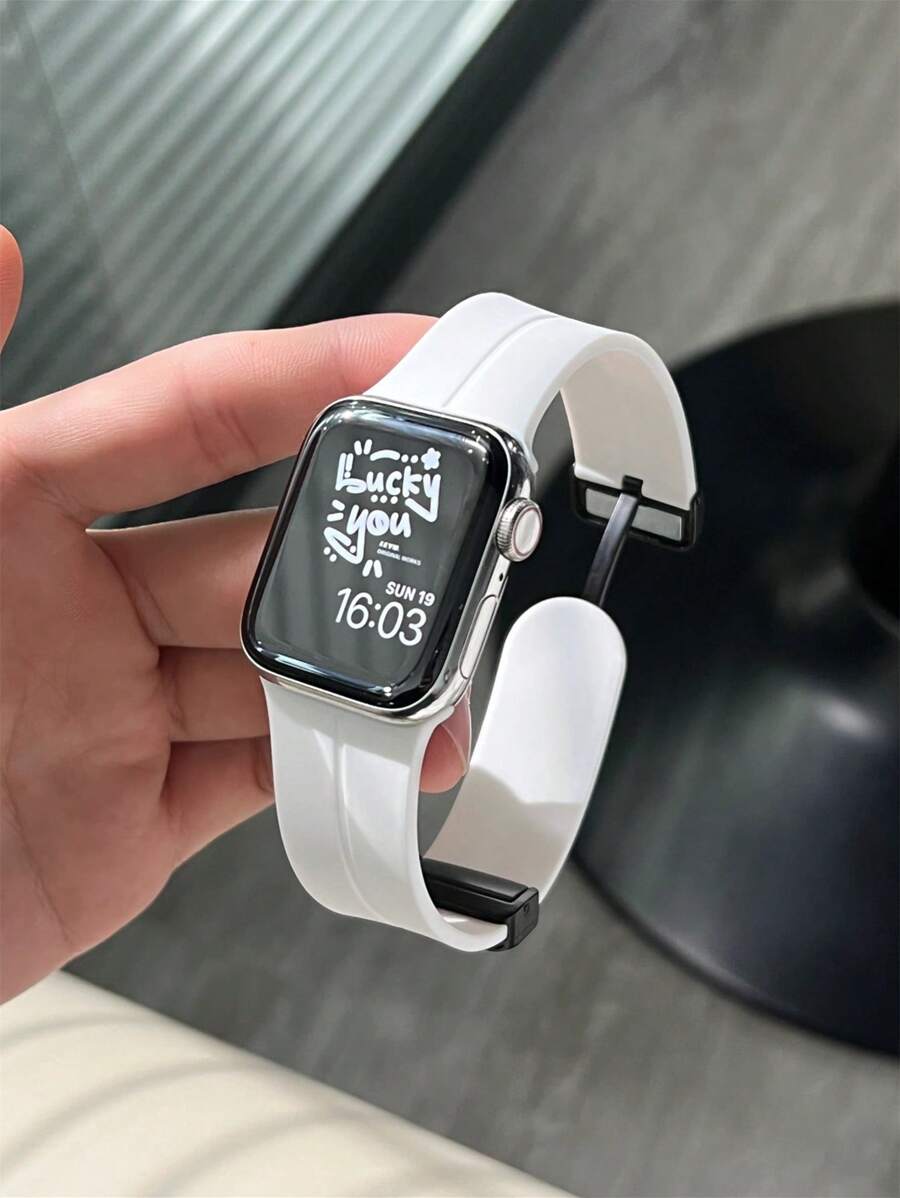 可折叠液态硅胶磁吸运动表带，兼容苹果手表表带 42mm、38mm、40mm、41mm、44mm、45mm、46mm、49mm，时尚智能手表替换表带，适用于 Ultra2、Ultra SE2、SE 11、10、9、8、7、6、5、4、3、2、1 系列，男女通用，白色，可作为学生返校礼物