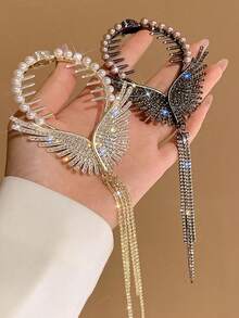 1pc Designer Fashionable Angel Wings & Tassel Hair Clip, Suitable For Women Daily Wear, Festivals, Valentine's Day Gift - Gold - View 2