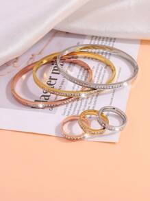 4 Pcs Of Light Luxury Design Advanced Simple Stainless Steel Single Row Drill Bracelet Ring Suitable For Holiday Gifts Friends