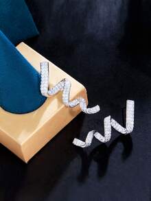 1pair Rotational Ribbon Shape Cubic Zirconia Long Drop Earrings For Women, Unique Wedding Party Jewelry - White - View 5