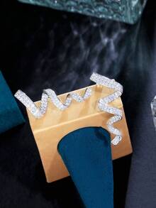 1pair Rotational Ribbon Shape Cubic Zirconia Long Drop Earrings For Women, Unique Wedding Party Jewelry - White - View 6