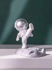 1入塑膠手機/平板電腦架,新奇的太空人動作塑像設計桌上裝飾,適用於辦公室、臥室、客廳 - 銀色 - 查看 1