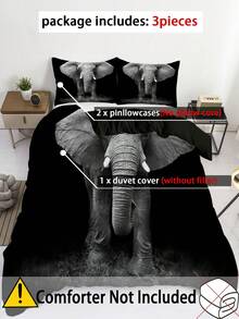 3pcs Quilt Cover Set, Gray Bohemian Elephant Print Bedding Set, Soft Comfortable Quilt Cover, For Bedroom, Guest Room (1*Quilt Cover + 2*Pillowcase, Without Core) - Multicolor - View 4