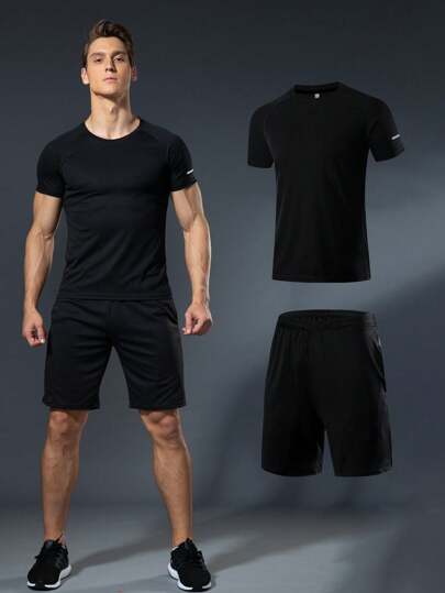 Conjunto de camiseta e esportes masculino estilo namorado, corrida ou basquete, duas peças, manga curta, secagem rápida, roupas de ginástica, estilo namorado, terno atlético, agasalho, conjunto de shorts masculino estilo namorado, roupas de duas peças masculinas estilo namorado