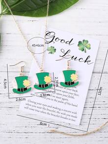 2入組聖帕特裡克節復古套裝,包括綠色帽子,啤酒,和矮人吊墜耳環,項鍊,卡片禮物（女性用） - 綠色 - 查看 11