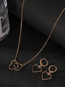 1 套時尚簡約女式金色愛情元素項鍊和耳環套裝,不常見的高檔珠寶 - 金黃色 - 查看 1