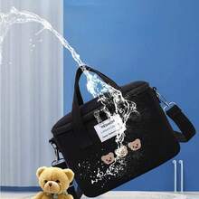 1入組可愛小熊牛津布保溫午餐袋,白色/黑色,防污防水多功能,可肩背/手提/斜跨,內部配有濕、乾分離收納袋 - 黑色 - 查看 3