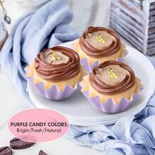 Miliocry 50入組花形標準鬆餅紙套,防油紙杯蛋糕紙套,適合婚禮、生日、嬰兒派對或假日派對等場合 - 紫色 - 查看 1