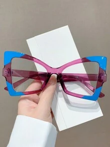 2024年新款時尚多色超大貓眼非處方眼鏡女士款,復古風格陳述色塊眼鏡框 - 彩色 - 查看 4