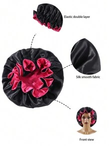 1pc Ladies' Smooth Double-Sided Satin Hat With Elastic & Ear Bumps For Sleep, Leisure And Breathability. It Can Be Worn On Both Sides For Hair Care - Multicolor - View 2