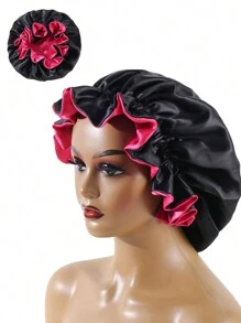 1pc Ladies' Smooth Double-Sided Satin Hat With Elastic & Ear Bumps For Sleep, Leisure And Breathability. It Can Be Worn On Both Sides For Hair Care - Multicolor - View 1