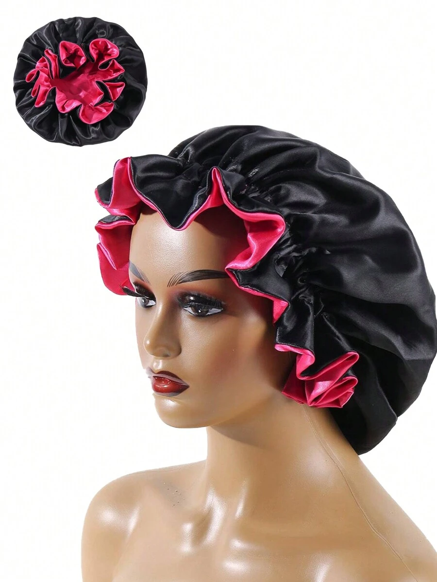 1pc Ladies' Smooth Double-Sided Satin Hat With Elastic & Ear Bumps For Sleep, Leisure And Breathability. It Can Be Worn On Both Sides For Hair Care - Multicolor - View 1