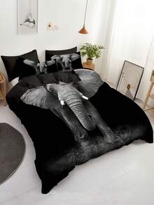 3pcs Quilt Cover Set, Gray Bohemian Elephant Print Bedding Set, Soft Comfortable Quilt Cover, For Bedroom, Guest Room (1*Quilt Cover + 2*Pillowcase, Without Core) - Multicolor - View 3