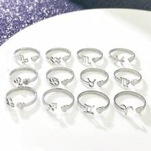 1pc Stainless Steel Zodiac Sign Open Ring For Women, Wedding Guest Favors, Delicate Ring - Silver - View 2