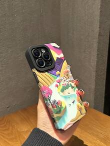 River Cabin Painting Pattern Vertical Striped Phone Case Compatible With Apple Iphone 14 Pro - Multicolor - View 2