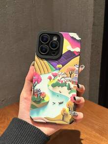 River Cabin Painting Pattern Vertical Striped Phone Case Compatible With Apple Iphone 14 Pro - Multicolor - View 1