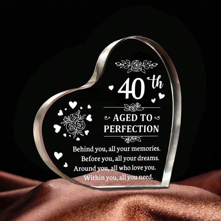 1個透明丙烯酸材質的心形裝飾紀念品,上面印有圖案和文字,適用於桌面裝飾、生日禮物、家居裝飾擺件 - 無色 - 查看 1