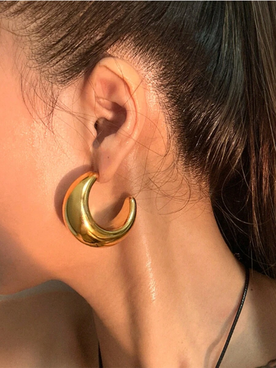 1雙簡約的金屬圓形耳環,圓形耳釘,適用於送禮/約會 - 金黃色 - 查看 1