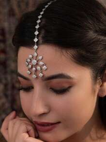 1 件水晶花朵设计头饰链吊坠 - 銀色 - 查看 1