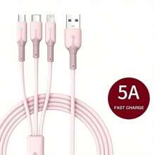 3合1 USB-C 充電和數據傳輸線，兼容 iPhone 15/14/13/12/11/Samsung S24/S23/S22/S21/Xiaomi/Huawei，通用高效充電轉換器 - 粉色 - 查看 7