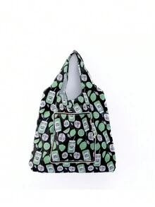 Colorful Grid Pattern Waterproof Zipper Bag, Shopping Bag - Black - View 2