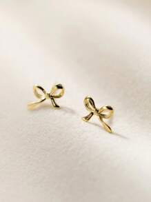 1pair Elegant & Fashionable Simple Gold Bowknot Stud Earrings - Yellow Gold - View 1