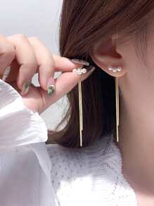 topshiny 韓國1對仿珍珠長流蘇轉換式耳環,獨特優雅設計,適用於女性的體面時尚配飾 - 金黃色 - 查看 8