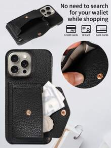 1pc Multi-Functional Cross-Body Wallet Case Compatible With Iphone 16pro, PU Leather Anti-Theft Phone Cover Compatible With Samsung - Black - View 6