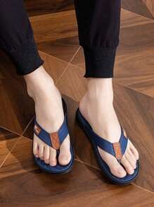 男士輕量、防滑、柔軟彈性、pvc夾腳拖,簡單休閒,適用於四季 - 藏蓝色 - 查看 1