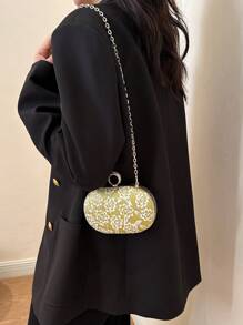 New Spring/Summer Women's Fashion Luxury Mini Chain Shoulder/Crossbody Bag With Rhinestone Detailing - Yellow - View 6