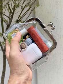 1pc Clear Simple Travel Storage Bag Portable Mini Cosmetic Bag For Lipsticks And Makeup Gifts - Transparent - View 1
