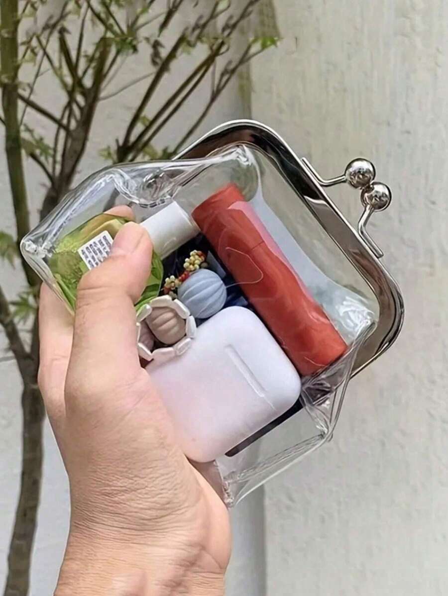 1pc Clear Simple Travel Storage Bag Portable Mini Cosmetic Bag For Lipsticks And Makeup Gifts - Transparent - View 1