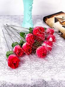 5 件裝螢幕照片模擬絲質玫瑰花帶包裝,單莖情人節 - 藍色 - 查看 5