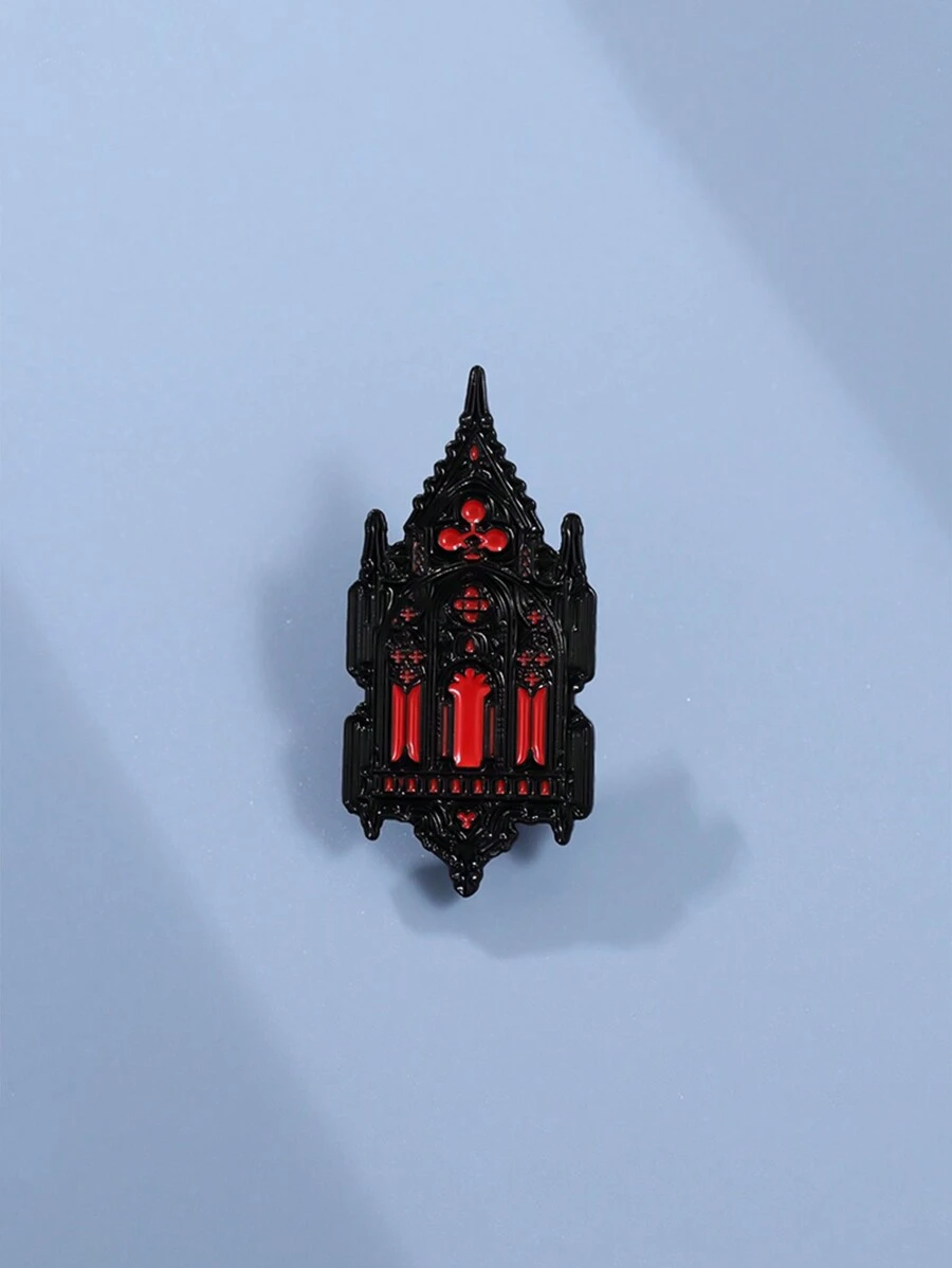 1個哥德式城堡形狀的胸針徽章裝飾,適合男女日常佩戴於衣物和背包上 - 黑色 - 查看 1