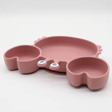 Baby Silicone Feeding Set, Cartoon Crab-Shaped Plate With Wooden Spoon And Fork,  And Non-Slip