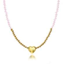 1條女性用精緻時尚的珊瑚粉色長頸鍊。它採用細金色鍊條,上面串著幾何多切割水晶珠,小心形吊飾和閃亮光澤。非常適合情人節、蜜月、度假或旅行等場合。 - 桃色 - 查看 4
